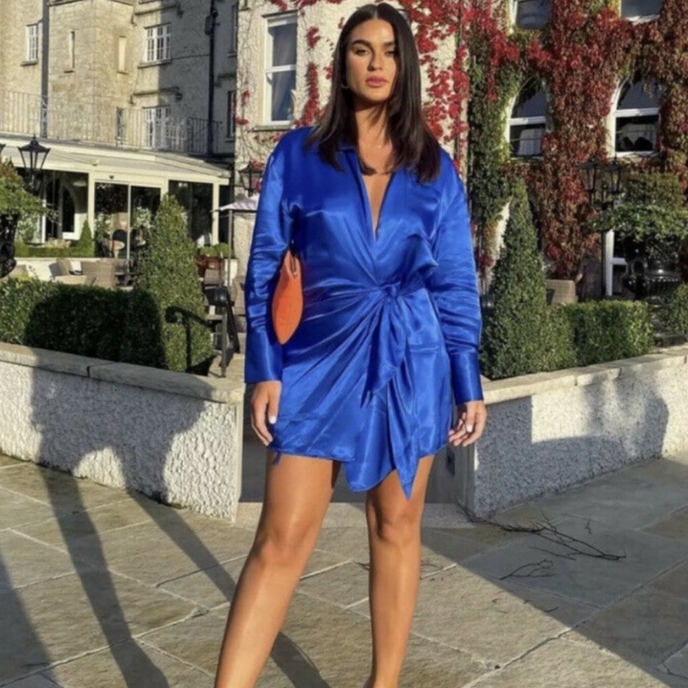 Zara satin effect wrap mini dress